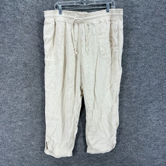 Sonoma Pants Women XL Beige High Rise Chino Flat Front Drawstring Linen Pockets - Picture 1 of 9